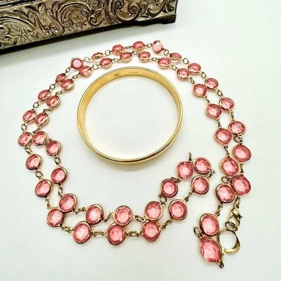Vintage Monet XL Bracelet & Pink Bezel Necklace - Picture 13 of 13
